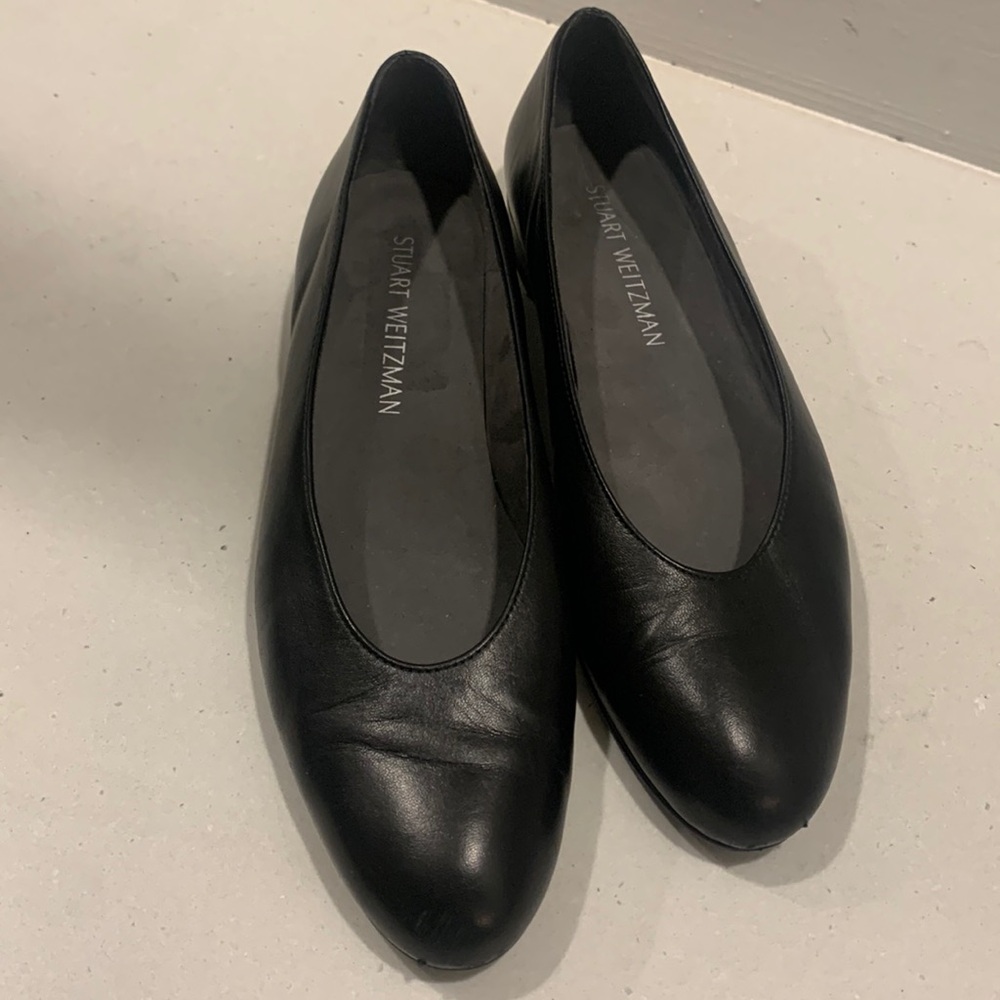 Stuart Weitzman Black Leather Slip-On Ballet Flats